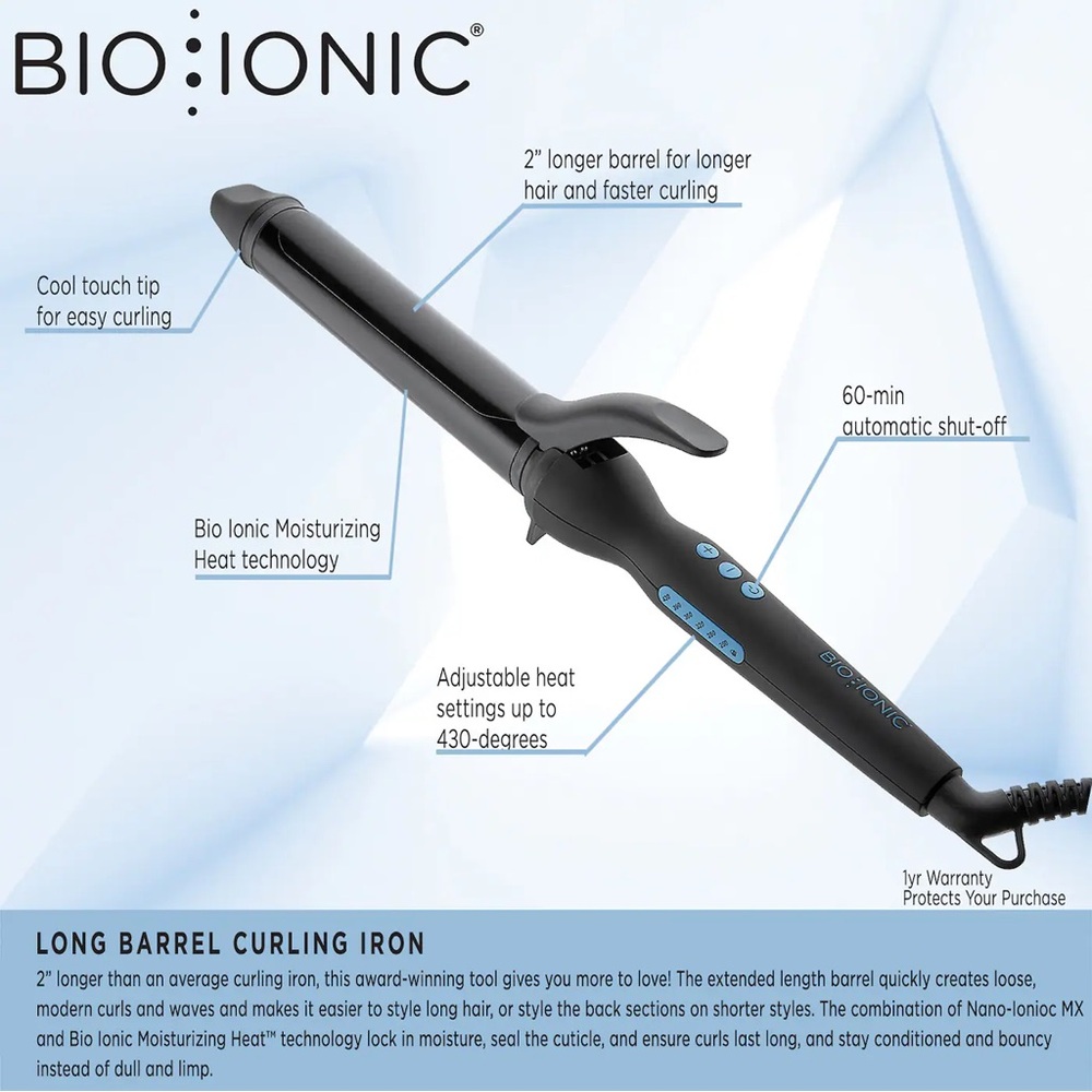 Bio Ionic- Long Barrel Curling Iron 1 Inch - Picture 4 of 8